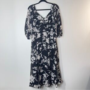 Rachel Zoe Black and White Floral Ruffled Midi Dress